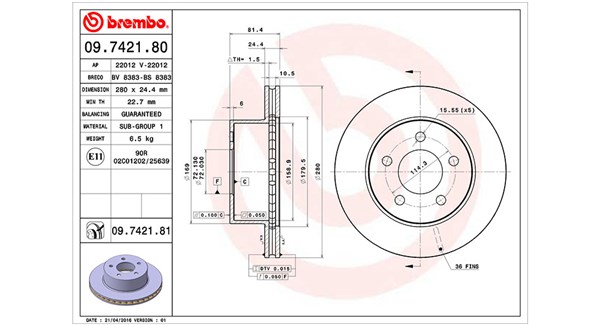 MAGNETI MARELLI Bremseskive 360406030100 280mm 24mm for JEEP CHRYSLER RENAULT