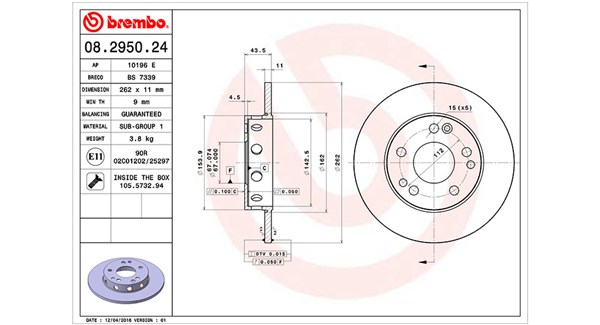 MAGNETI MARELLI Bremseskive 360406030800 262mm 11mm for MERCEDES-BENZ