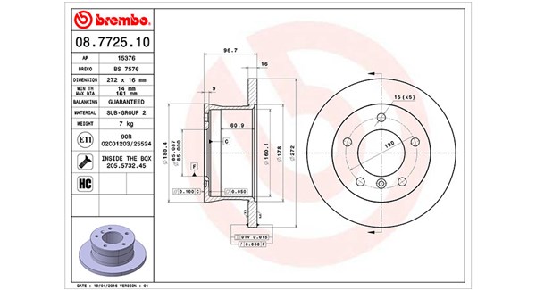 MAGNETI MARELLI Bremseskive 360406033000 fuld 272mm 16mm for DODGE MERCEDES-BENZ VW