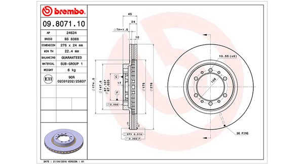 MAGNETI MARELLI Bremseskive 360406034400 276mm 24mm for MITSUBISHI