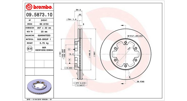 MAGNETI MARELLI Bremseskive 360406034800 267mm 22mm for NISSAN