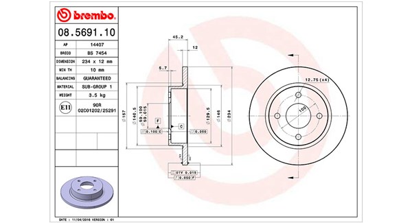 MAGNETI MARELLI Bremseskive 360406035800 234mm 12mm for NISSAN