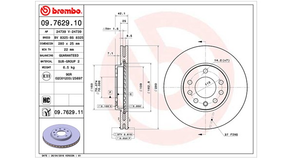 MAGNETI MARELLI Bremseskive 360406038800 ventileret 280mm 25mm for OPEL VAUXHALL