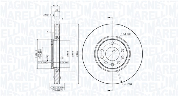 MAGNETI MARELLI Bremseskive 360406039701 ventileret 308mm 25mm for OPEL SAAB VAUXHALL