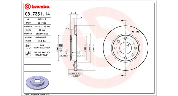 MAGNETI MARELLI Bremseskive 360406040800 247mm 13mm for PEUGEOT