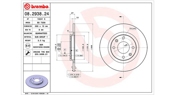 MAGNETI MARELLI Bremseskive 360406040200 266mm 10mm for PEUGEOT CITROËN