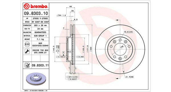 MAGNETI MARELLI Bremseskive 360406041400 283mm 26mm for PEUGEOT CITROËN