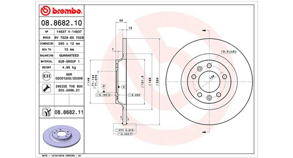 MAGNETI MARELLI Bremseskive 360406041500 290mm 12mm for CITROËN PEUGEOT