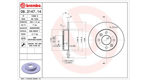 MAGNETI MARELLI Bremseskive 360406042200 238mm 8mm for RENAULT