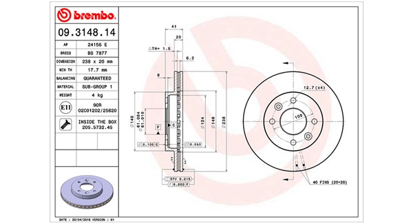 MAGNETI MARELLI Bremseskive 360406042400 238mm 20mm for NISSAN RENAULT