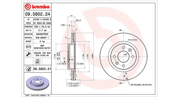 MAGNETI MARELLI Bremseskive 360406043100 259mm 21mm for NISSAN DACIA RENAULT