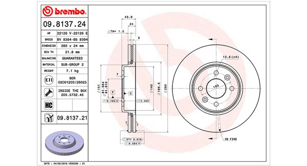 MAGNETI MARELLI Bremseskive 360406043900 indvendig ventileret 280mm 24mm for RENAULT DACIA