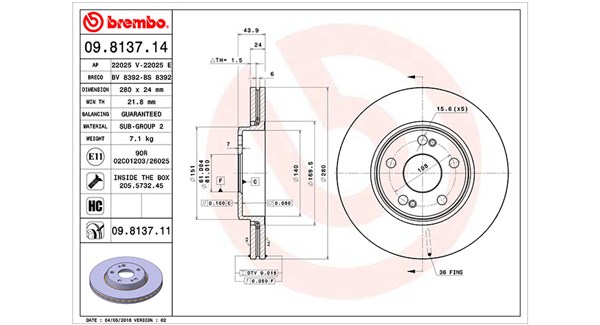 MAGNETI MARELLI Bremseskive 360406044000 ventileret 280mm 24mm for RENAULT