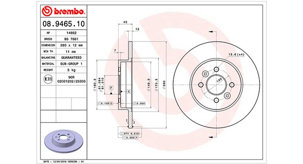 MAGNETI MARELLI Bremseskive 360406044100 280mm 12mm for RENAULT
