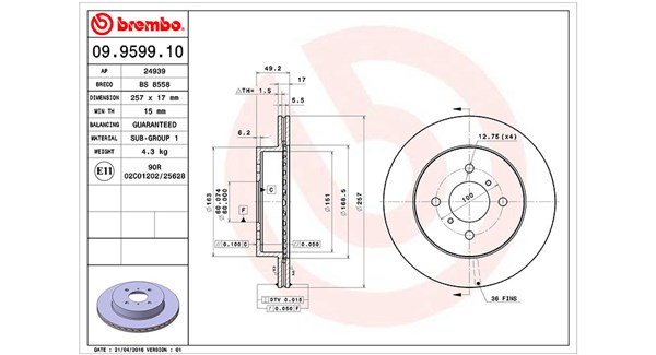 MAGNETI MARELLI Bremseskive 360406046200 257mm 17mm for SUZUKI