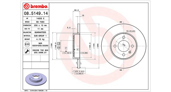 MAGNETI MARELLI Bremseskive 360406048200 256mm 13mm for VW