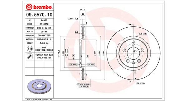 MAGNETI MARELLI Bremseskive 360406048600 280mm 22mm for VW