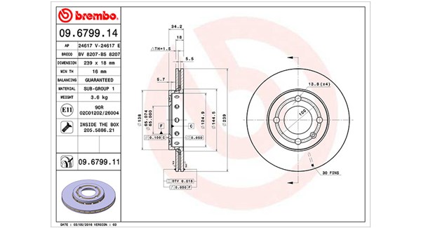 MAGNETI MARELLI Bremseskive 360406048900 239mm 18mm for VW
