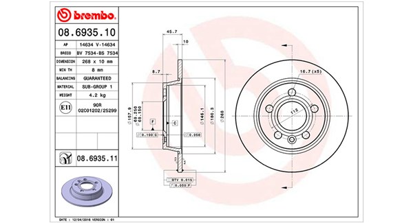MAGNETI MARELLI Bremseskive 360406049200 268mm 10mm for VAG FORD VW