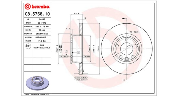 MAGNETI MARELLI Bremseskive 360406049000 282mm 18mm for VW