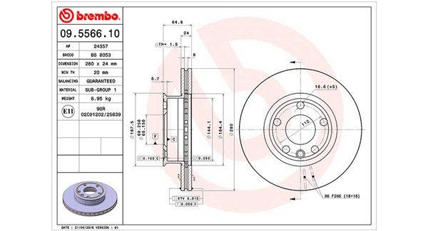 MAGNETI MARELLI Bremseskive 360406048700 280mm 24mm for VW