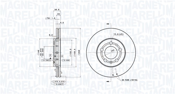 MAGNETI MARELLI Bremseskive 360406049401 ventileret 256mm 22mm for VW AUDI VW (FAW) SKODA (SVW)