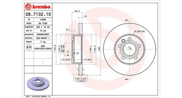 MAGNETI MARELLI Bremseskive 360406050100 282mm 18mm for VW