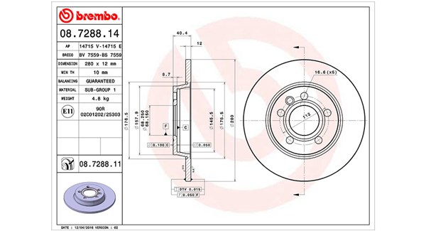MAGNETI MARELLI Bremseskive 360406050300 280mm 12mm for VW