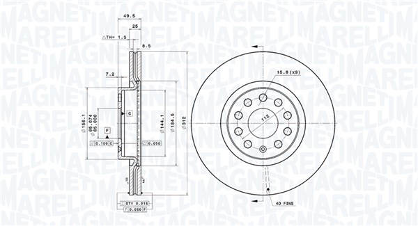 MAGNETI MARELLI Bremseskive 360406050601 ventileret 312mm 25mm for VW VW (FAW) SKODA (SVW)