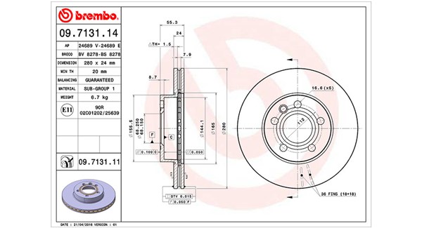MAGNETI MARELLI Bremseskive 360406050200 280mm 24mm for VW