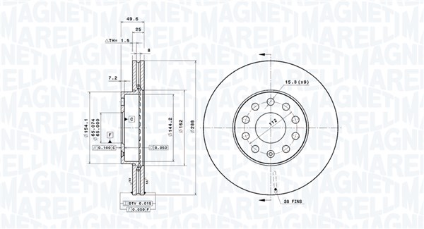 MAGNETI MARELLI Bremseskive 360406050501 ventileret 288mm 25mm for VW AUDI (FAW) VW (FAW) SKODA (SVW)