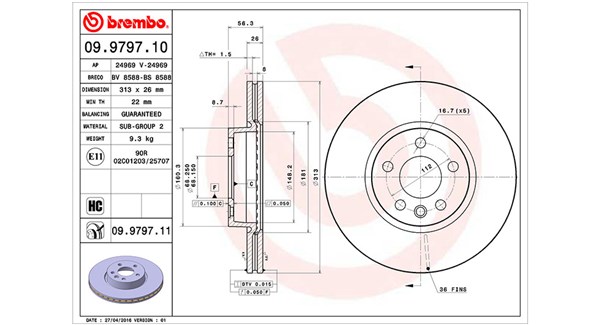 MAGNETI MARELLI Bremseskive 360406050900 indvendig ventileret 313mm 26mm for CITROËN FORD FIAT VAG