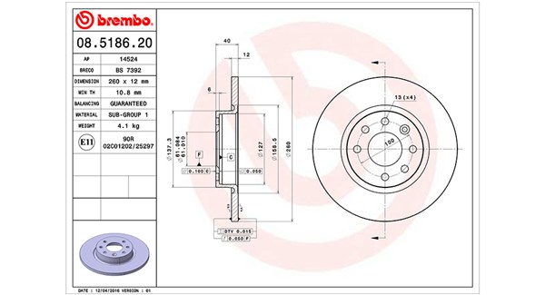 MAGNETI MARELLI Bremseskive 360406051000 260mm 12mm for VOLVO