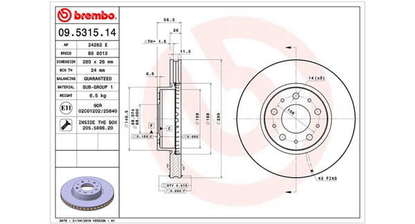 MAGNETI MARELLI Bremseskive 360406051200 280mm 26mm for VOLVO HONDA
