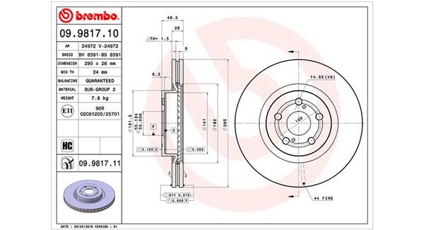 MAGNETI MARELLI Bremseskive 360406058800 ventileret 295mm 26mm for TOYOTA