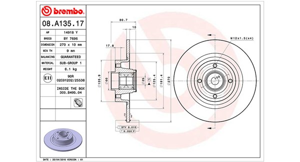 MAGNETI MARELLI Bremseskive 360406060600 270mm 10mm for RENAULT