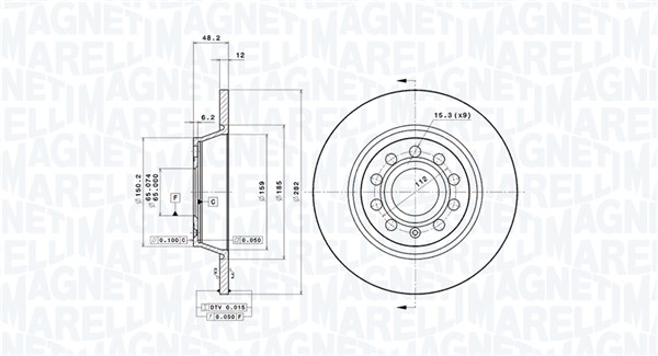 MAGNETI MARELLI Bremseskive 360406060801 fuld 282mm 12mm for VW SKODA VW (FAW)