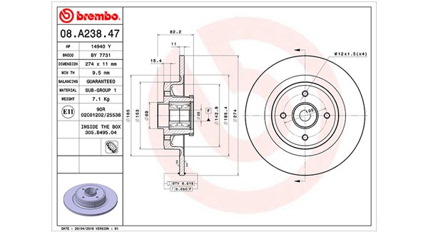MAGNETI MARELLI Bremseskive 360406061000 274mm 11mm for RENAULT
