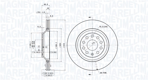 MAGNETI MARELLI Bremseskive 360406062701 ventileret 310mm 22mm for VW VW (SVW)