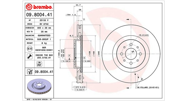 MAGNETI MARELLI Bremseskive 360406064600 305mm 28mm for FIAT