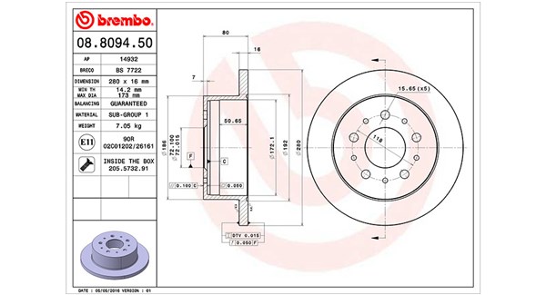 MAGNETI MARELLI Bremseskive 360406065100 280mm 16mm for PEUGEOT FIAT CITROËN