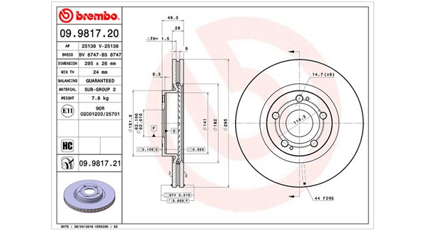 MAGNETI MARELLI Bremseskive 360406068200 ventileret 295mm 26mm for TOYOTA