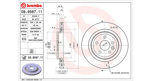 MAGNETI MARELLI Bremseskive 360406068100 Indvendig ventileret- ventilering med dråbeformede blade 302mm 22mm for VOLVO