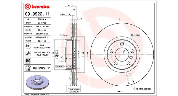 MAGNETI MARELLI Bremseskive 360406068600 ventileret 348mm 30mm for BMW