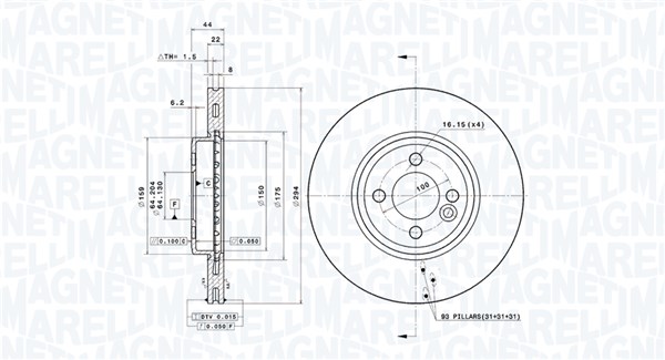 MAGNETI MARELLI Bremseskive 360406069300 Indvendig ventileret- ventilering med dråbeformede blade 294mm 22mm for MINI BMW