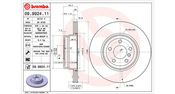 MAGNETI MARELLI Bremseskive 360406068800 ventileret 345mm 24mm for BMW