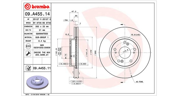 MAGNETI MARELLI Bremseskive 360406072300 282mm 23mm for HONDA CIIMO