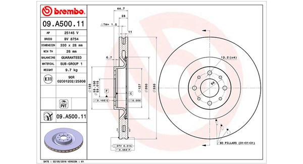 MAGNETI MARELLI Bremseskive 360406072400 330mm 28mm for LANCIA