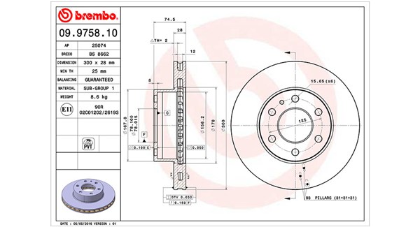 MAGNETI MARELLI Bremseskive 360406074100 Indvendig ventileret- ventilering med dråbeformede blade 300mm 28mm for IVECO