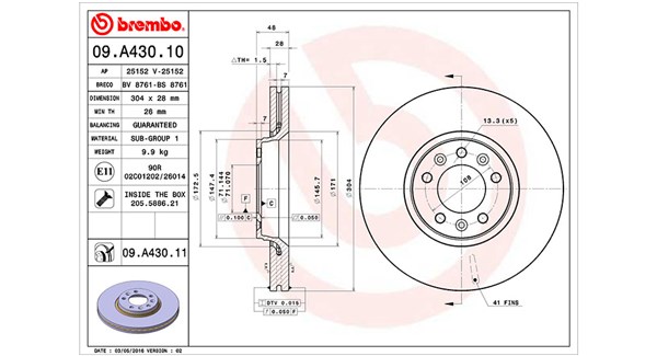 MAGNETI MARELLI Bremseskive 360406075700 304mm 28mm for CITROËN/PEUGEOT CITROËN FIAT PEUGEOT TOYOTA